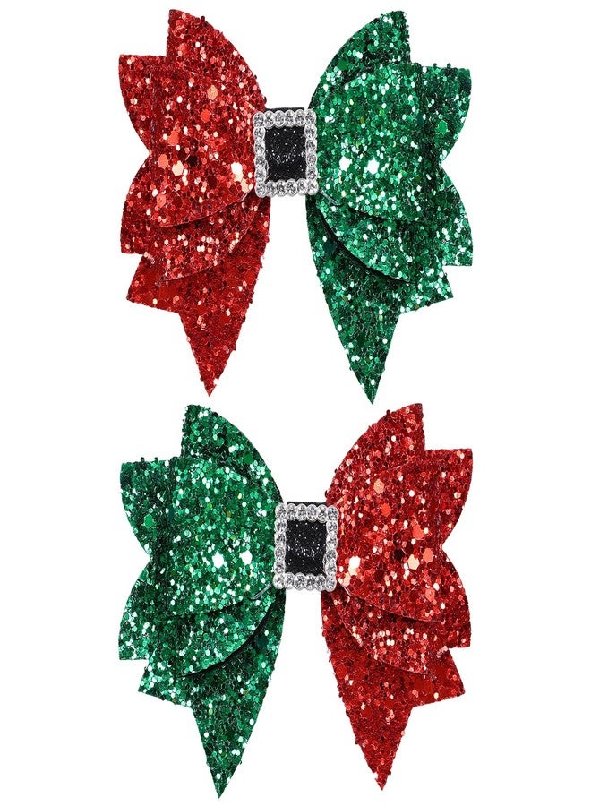 melyde Christmas Hair Bow Clips 3.5 Inch Sparkly Glitter Hairpins Handmade Xmas Hair Accessories for Teens Girls, Red&Green - Image 1